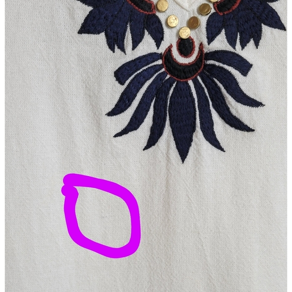 Piper By Townsen Embroidered Studded Boho Tunic Dress White Navy Size Medium - Picture 6 of 10